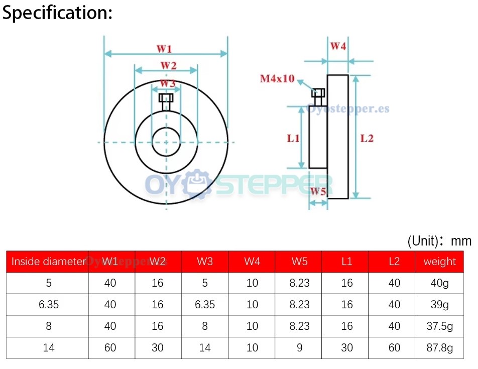 Volante de aluminio &Oslash;5mm/6,35mm/8mm/14mm para motores paso a paso NEMA 17/23/34